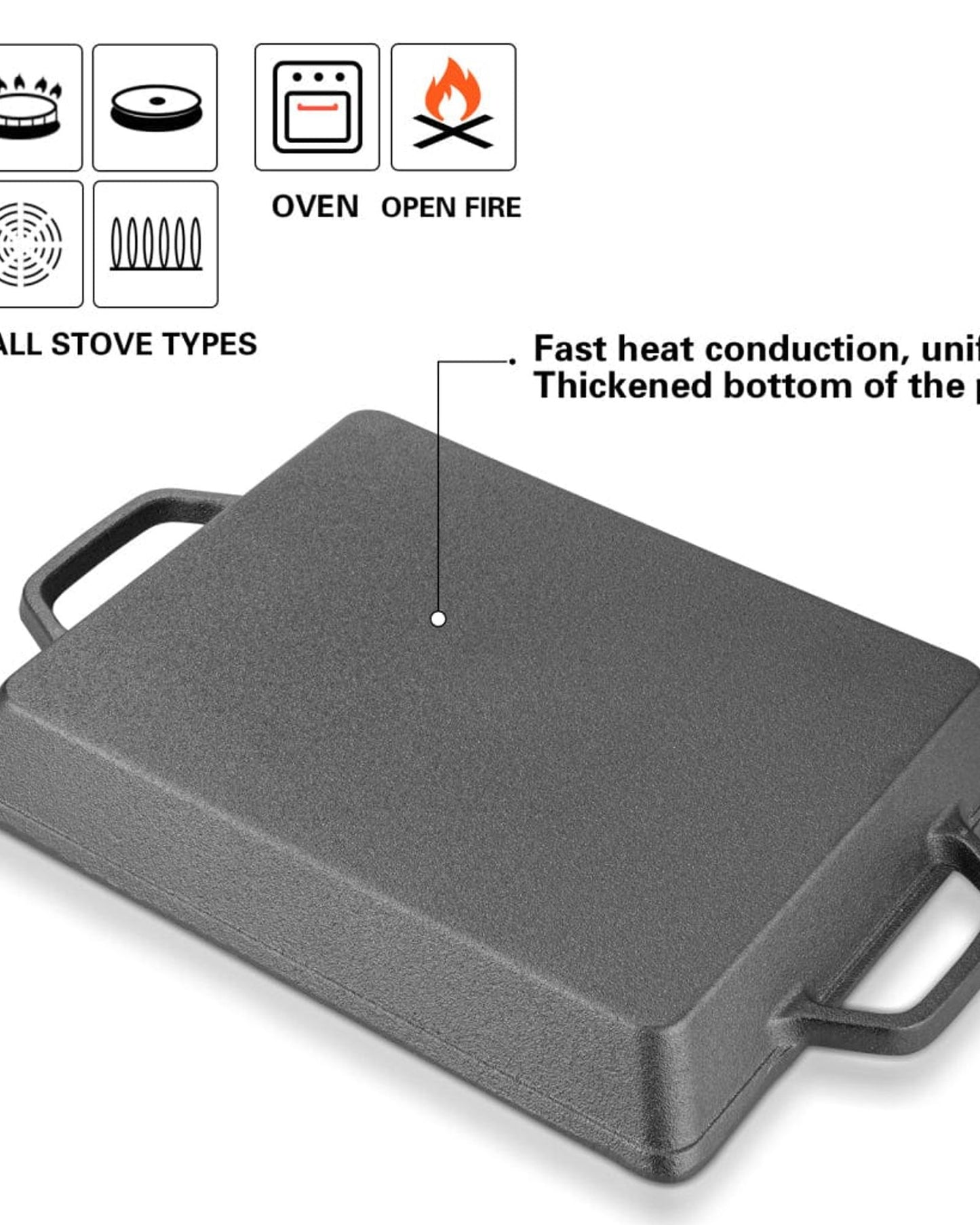 Fissman Grill Pan Cast Iron Rectangular Black 32.5cm