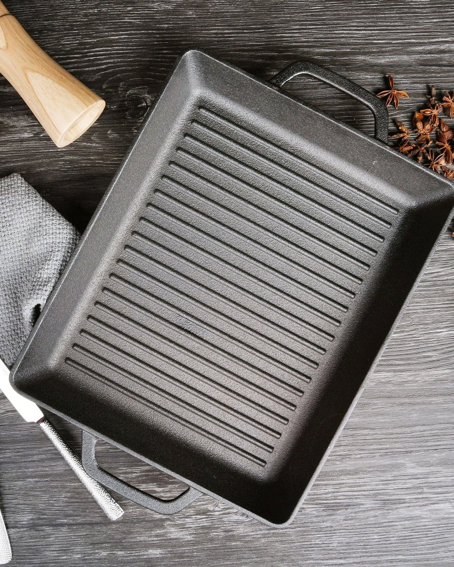 Fissman Grill Pan Cast Iron Rectangular Black 32.5cm