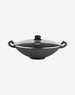 Fissman Wok With Glass Lid Cast Iron 35x10.4cm/4.85LTR Black/Clear