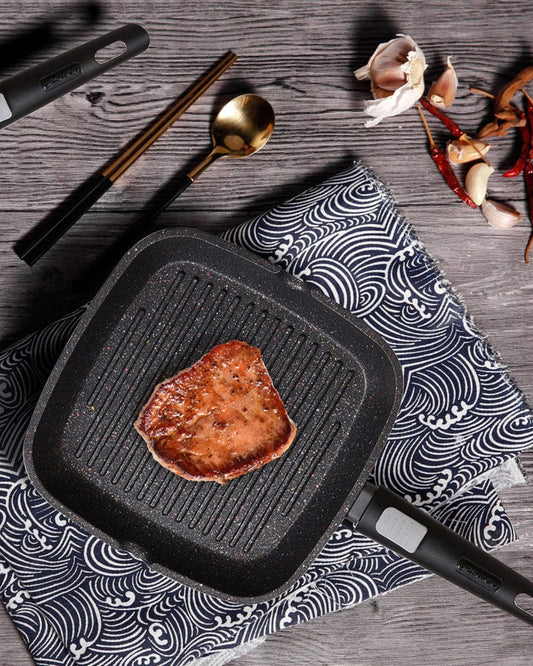 Fissman Grill Pan With Detachable Handle  Rebusto Series Platinum Coated Non Stick Black 24x4cm