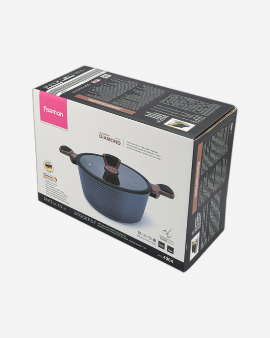 Fissman Stockpot With Glass Lid  Aluminium With Non-Stick Coating Diamond Series Grey/Clear 24x12cm