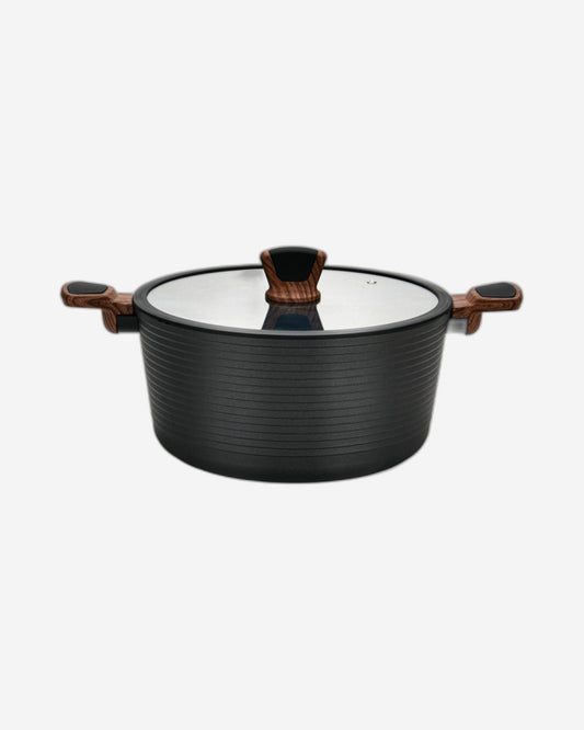 Fissman Stock Pot With Glass Lid Black 28cm Diamond Series Series Aluminum With Induction Bottom