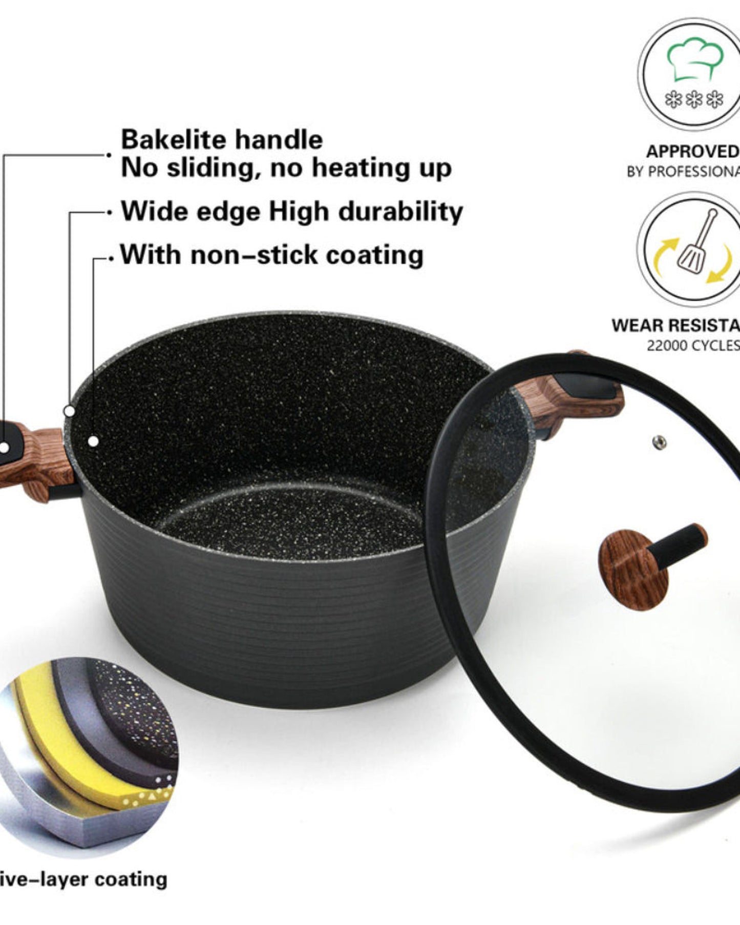 Fissman Stock Pot With Glass Lid Black 28cm Diamond Series Series Aluminum With Induction Bottom