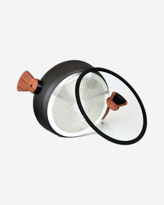 Fissman Shallow Casserole Diamond Series With Glass Lid Black 28cm