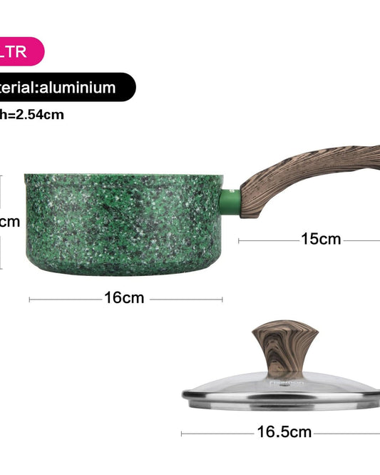 Fissman Saucepan With Glass Lid Aluminum And Induction Bottom With Professional Non Stick Coating Ecostone 16×7.8 Cm / 1.4Ltr Green/Brown/Clear