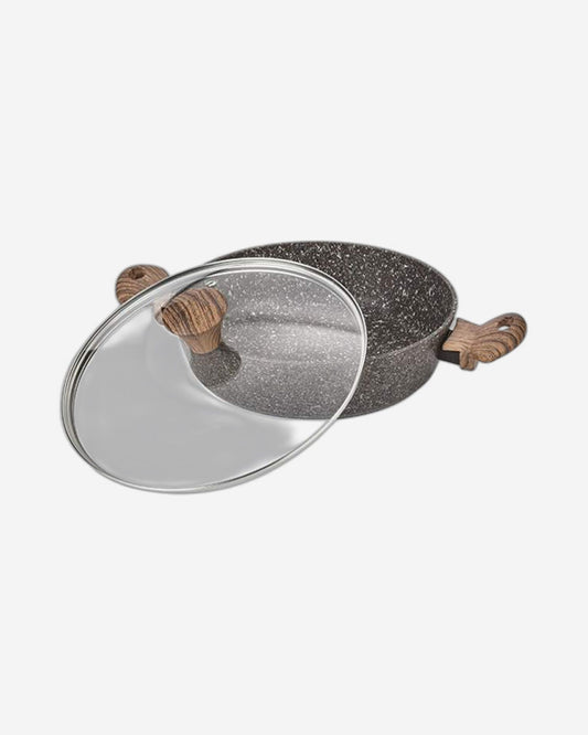 Fissman Shallow Casserole MAGIC BROWN 26x6.5 Cm / 2.85 LTR With Glass Lid And Induction Bottom CHOCOLATE Color (Aluminium With Non