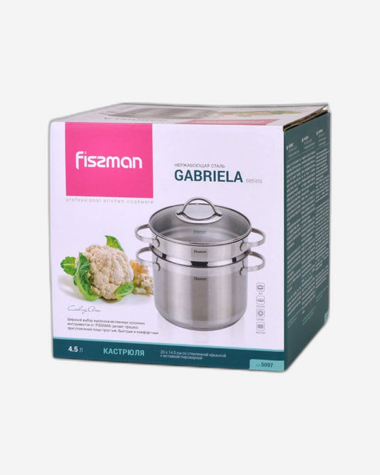 Fissman Stainless Steel Gabriela Casserole With Lid And Steamer Insert Silver 145millimeter