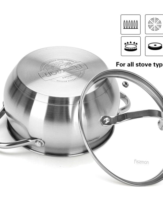 Fissman Martinez Stainless Steel Casserole with Glass Lid 2.5 L Silver 18x10cm