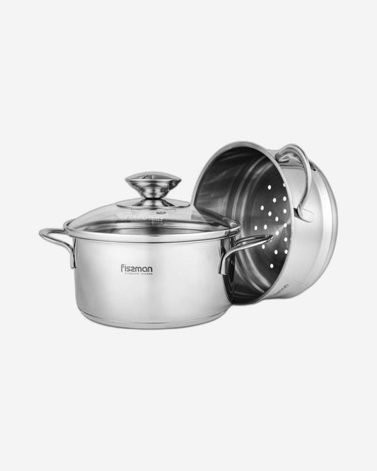 Fissman Casserole Bambino With Steamer And Lid Silver 14x70cm
