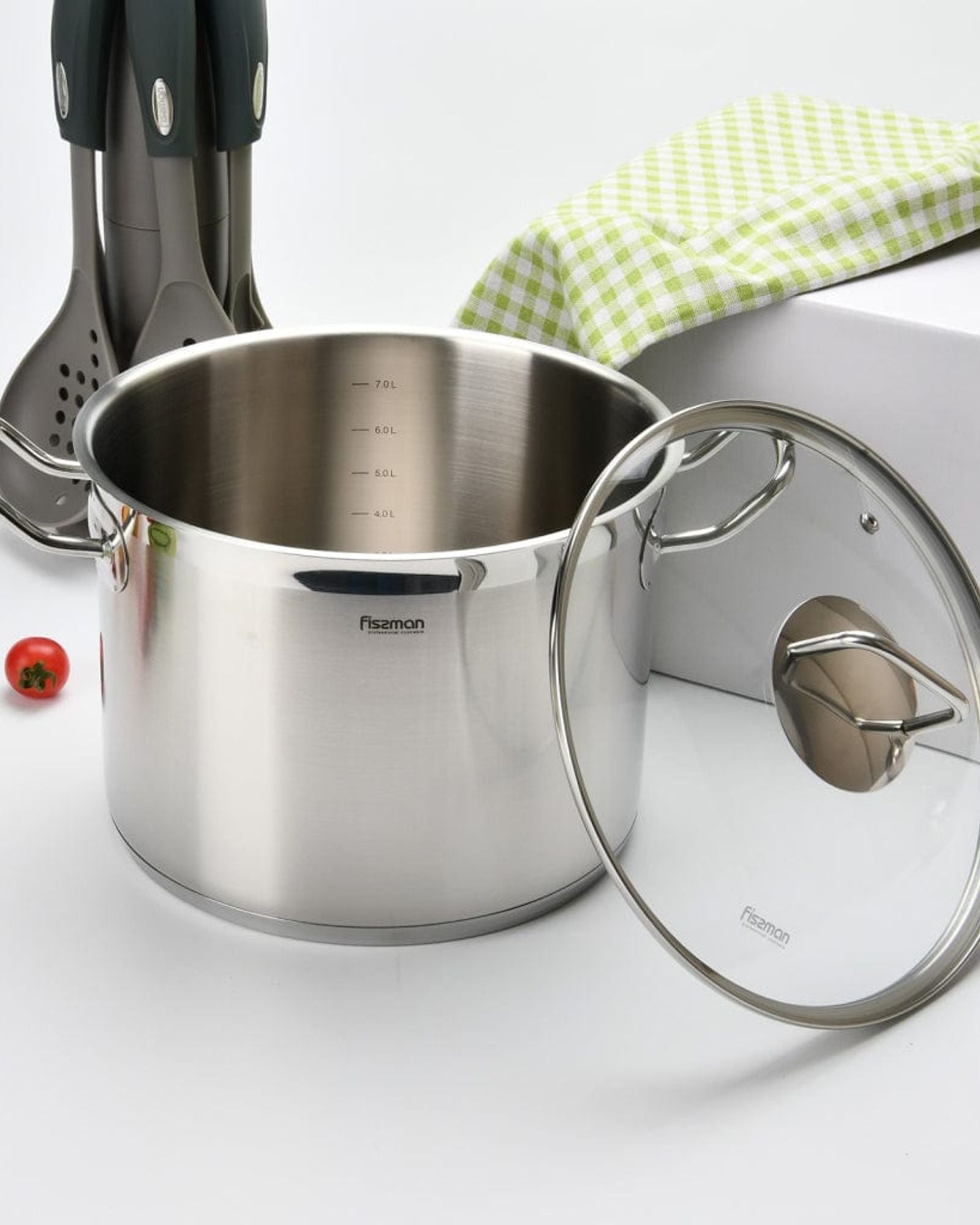 Fissman Stockpot With Glass Lid Tahara Series Stainless Steel Silver/Clear 24x18cm/8.1Liters