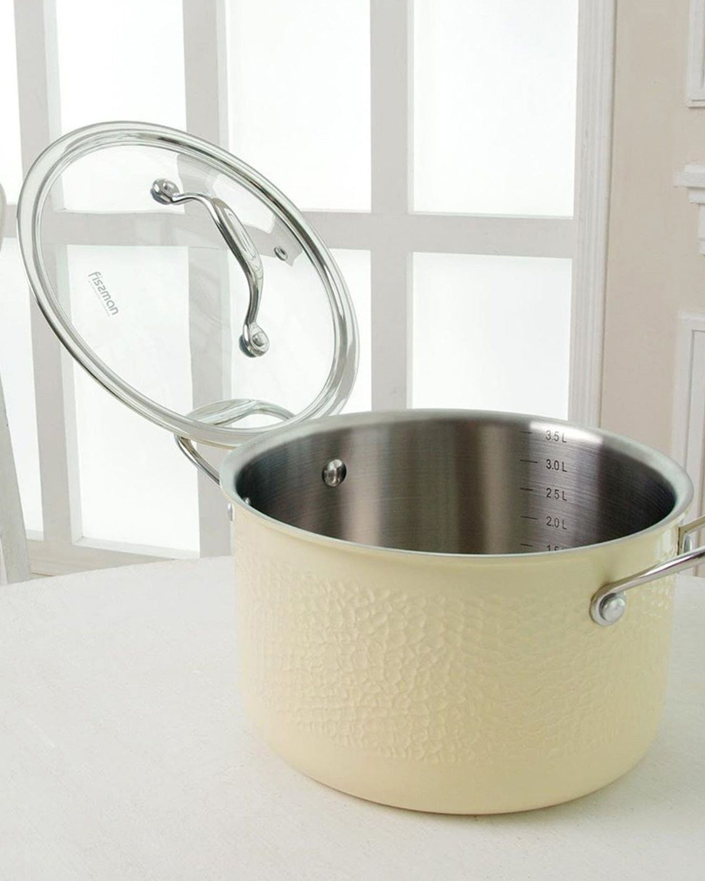 Fissman Brigitte Series Stainless Steel Sauce Pan With Glass Lid 6L Beige/Silver/Clear 24x13.5cm