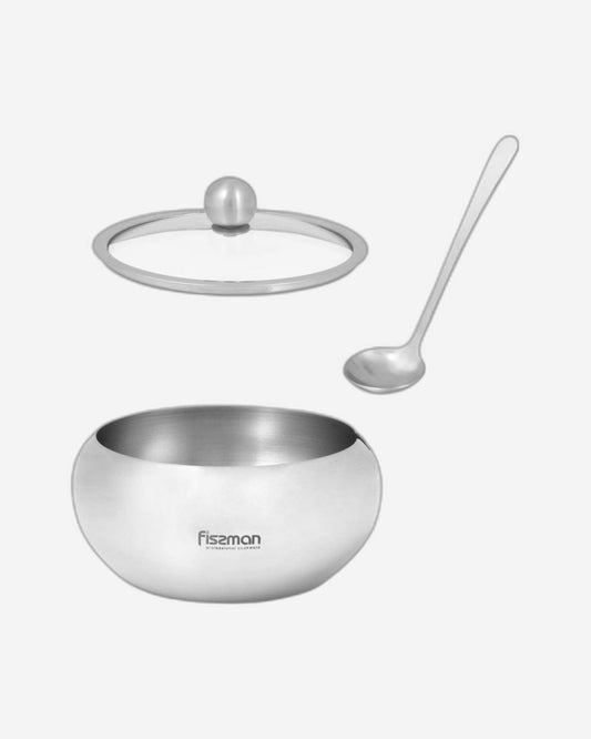 Fissman Sugar Bowl with Glass Lid and Spoon Stainless Steel Silver 560ml