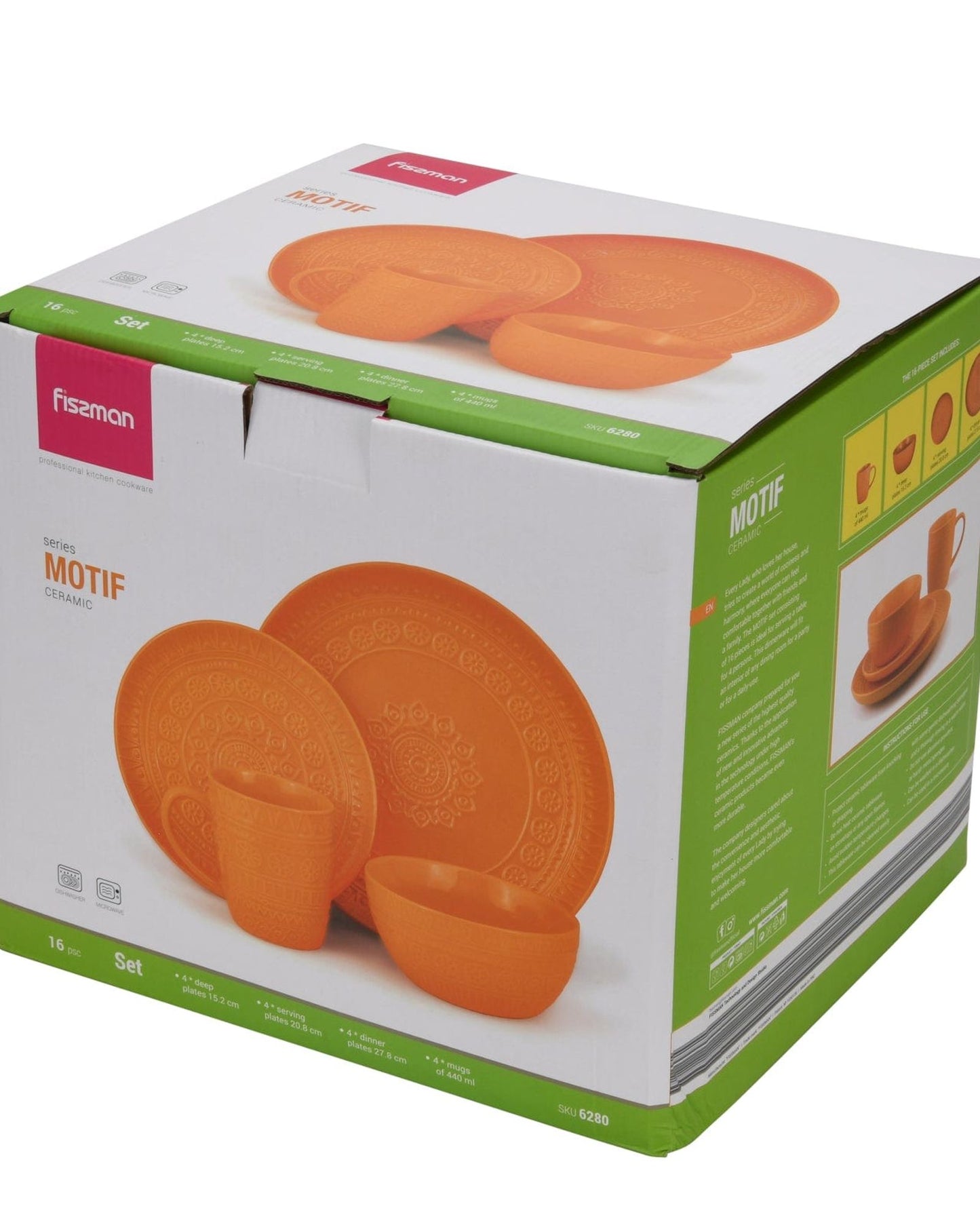 Fissman Dinnerware Motif Ceramic Orange 16Pc