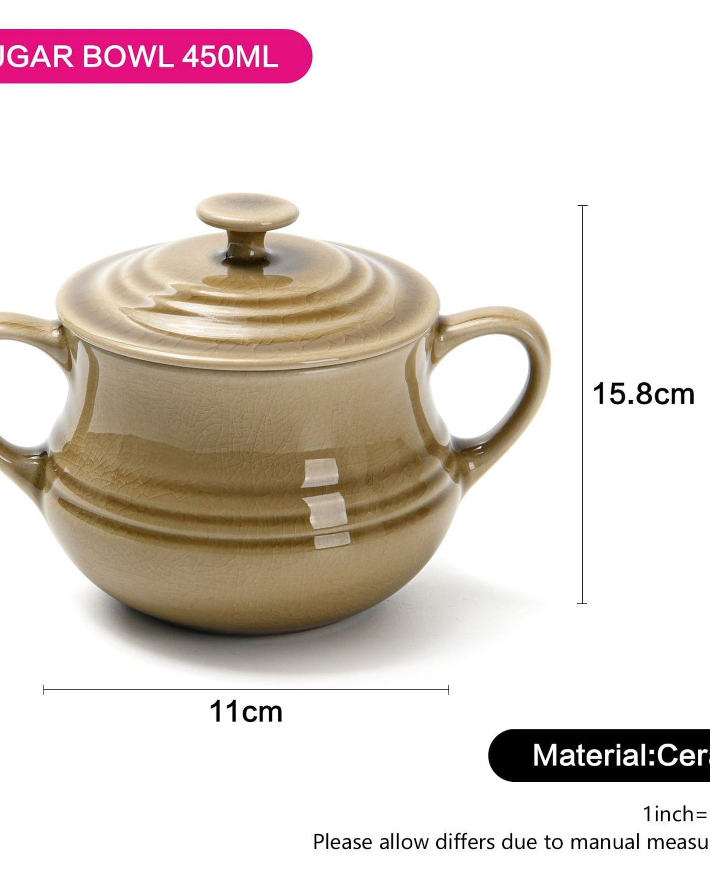 Fissman Sugar Bowl Ceramic Brown 450ml
