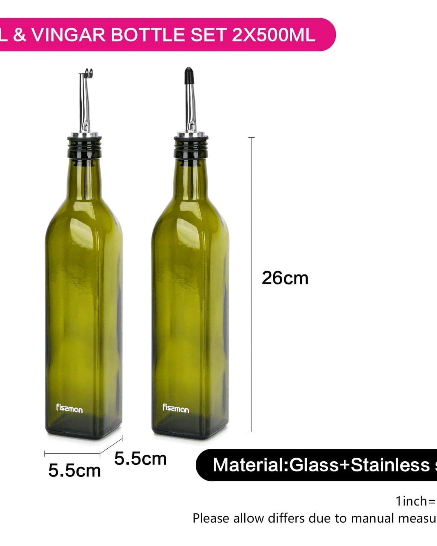 Fissman Cruet Oil & Vinegar Bottle Multicolour 2Pc