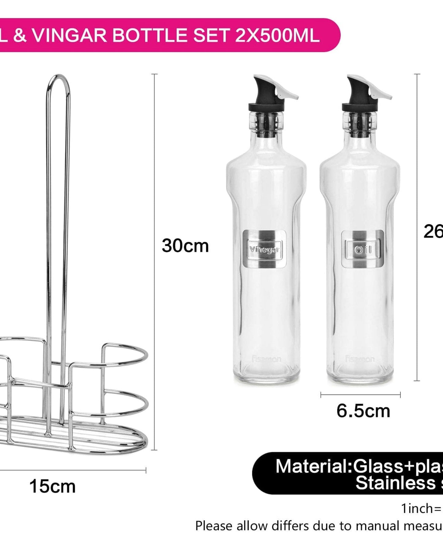 Fissman Oil & Vinegar Bottle Multicolour 2Pc 500ml