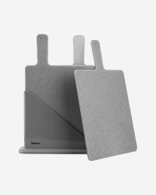 Fissman 3-Piece Marble Colorued Cutting Board Set With Stand Grey 32cm