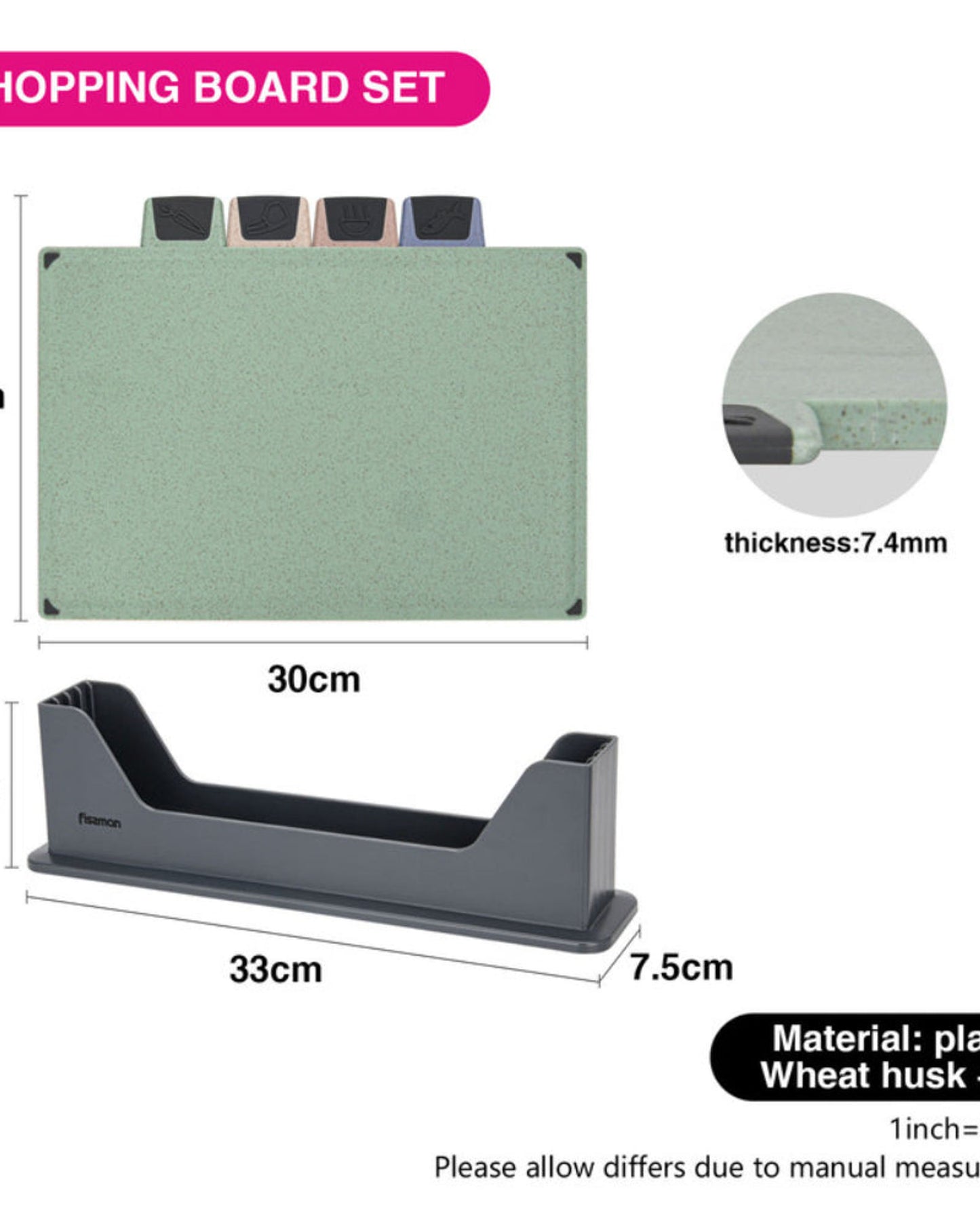 Fissman 4-Piece Index Chopping Board Set 30cm (Plastic)