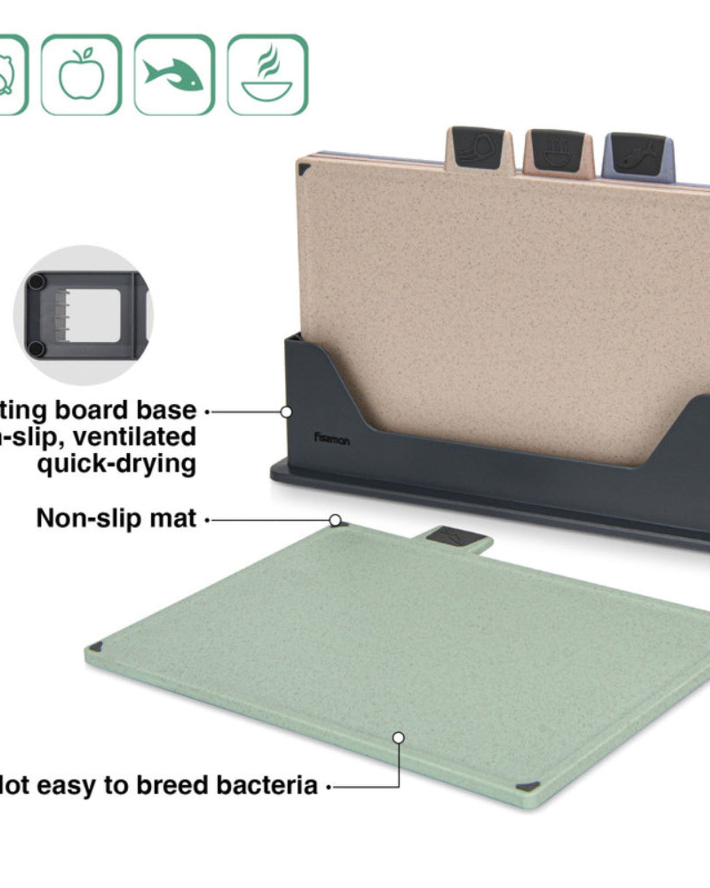 Fissman 4-Piece Index Chopping Board Set 30cm (Plastic)