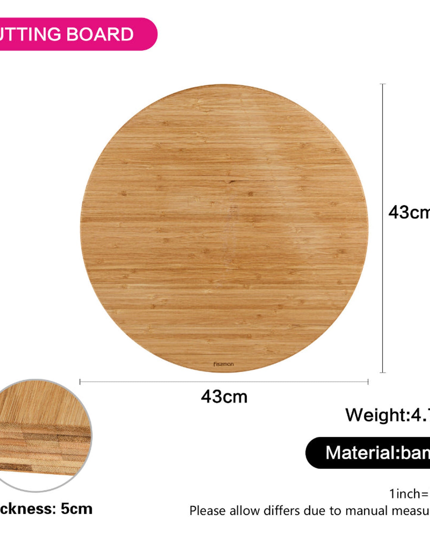 Fissman Cutting Board Bamboo Round 43cm