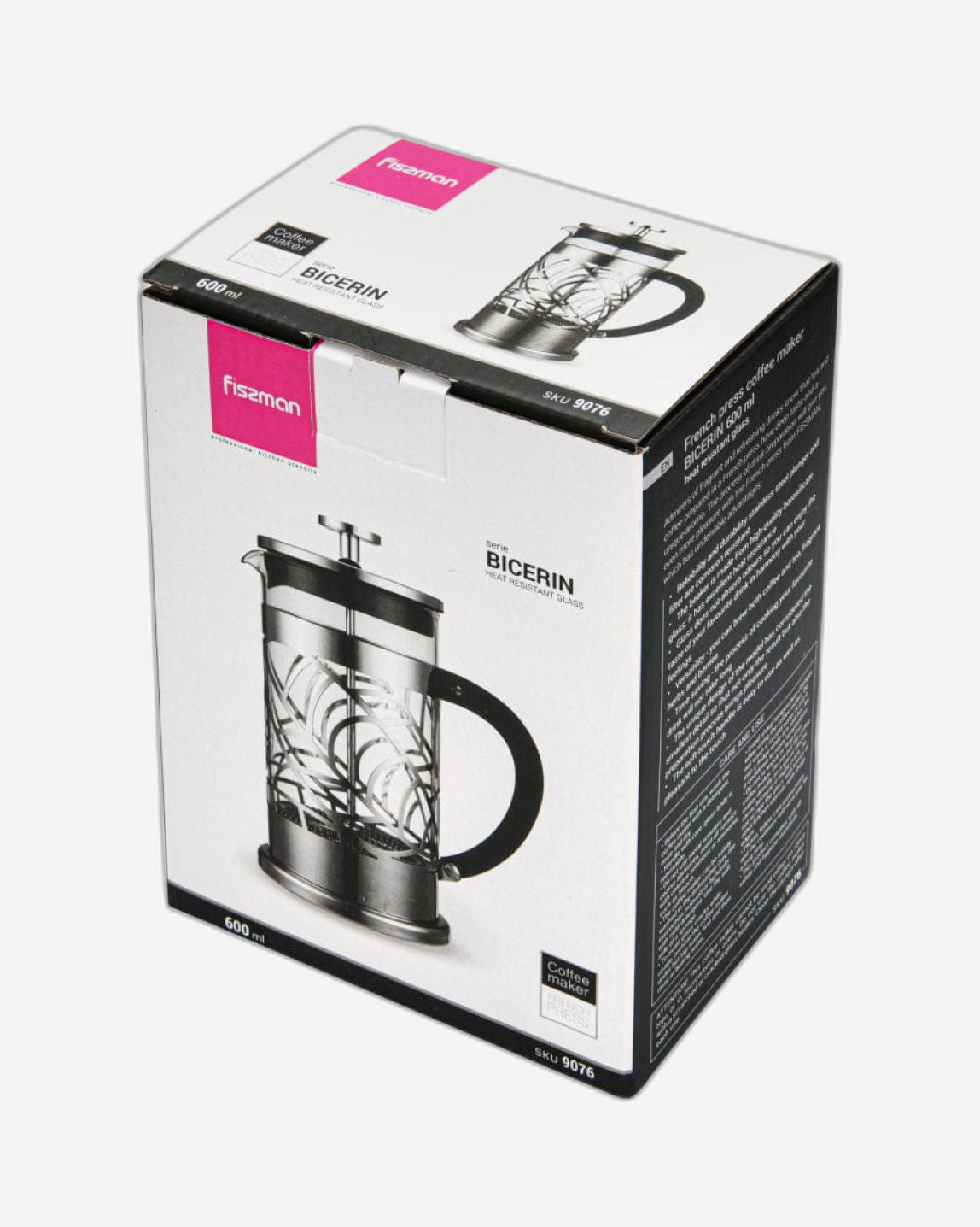 Fissman French Press Coffee Maker Borosilicate Glass Bicerin Series Silver/Transparent 600ml