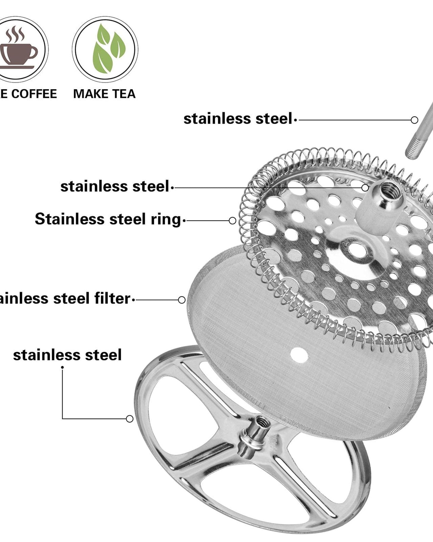 Fissman French Press Coffee Maker Borosilicate Glass Bicerin Series Silver/Transparent 600ml