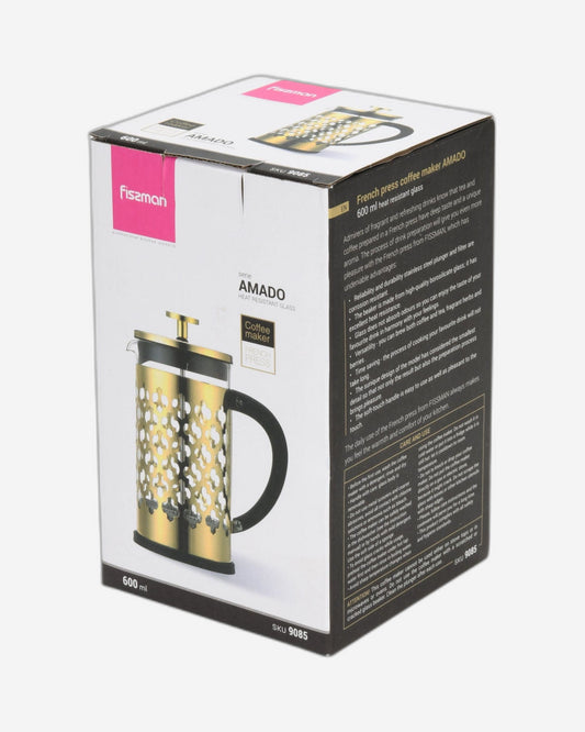 Fissman French Press Coffee Maker Borosilicate Glass AMADO Series Gold/Black 600ml