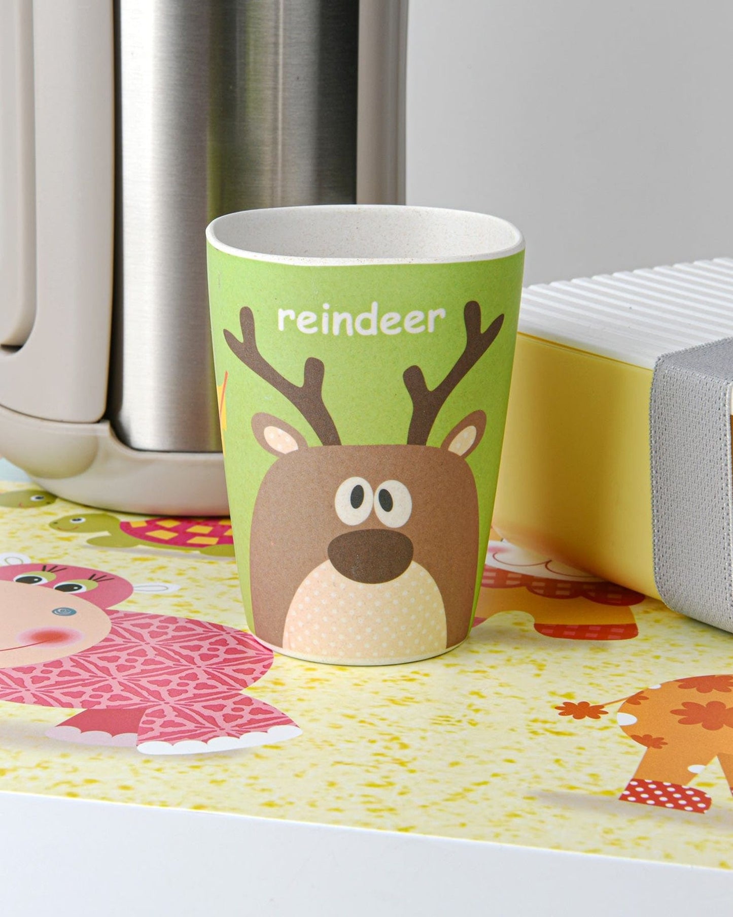 Fissman 3-Piece Bamboo Reindeer Kids Dinner Set Multicolour 19.5x19.5x1.8cm