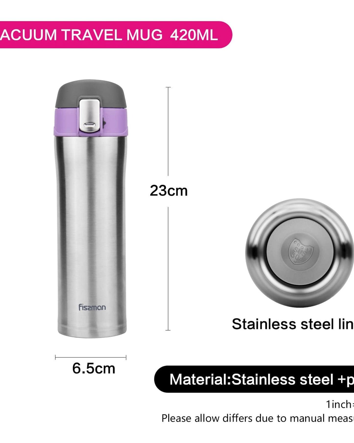 Fissman Water Bottle Silver/Purple/Black
