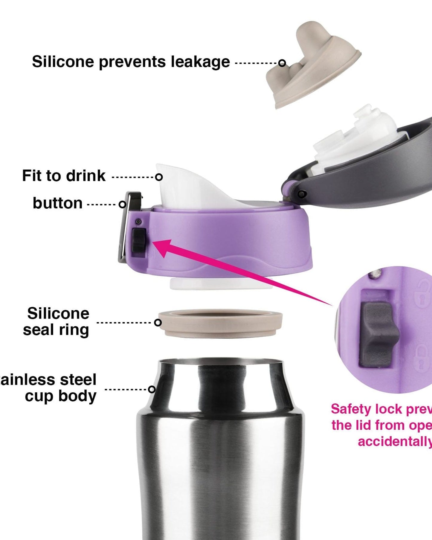 Fissman Water Bottle Silver/Purple/Black