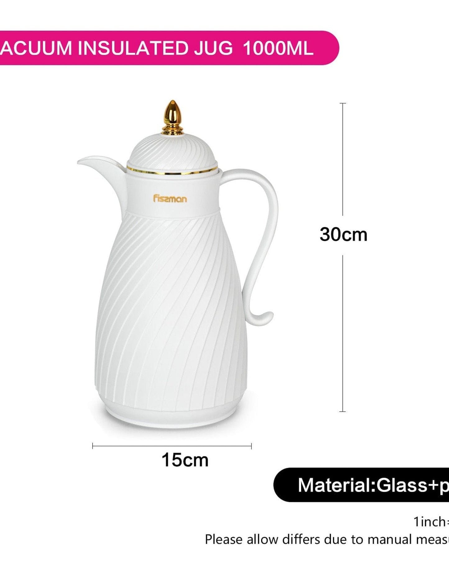 Fissman Vacuum Flask Arabic Dallah Design White 1000ml