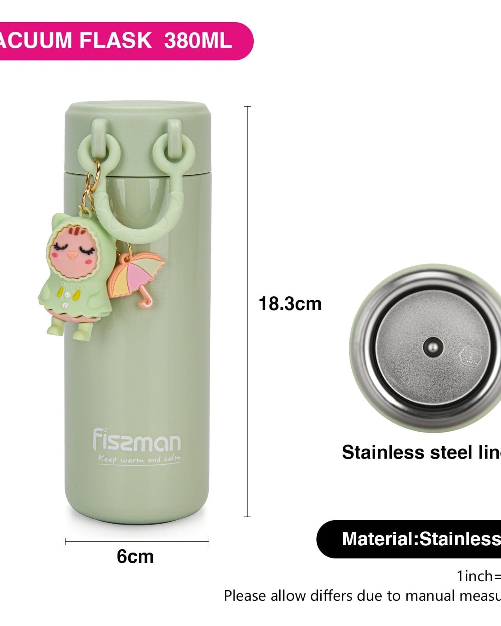Fissman Double Wall Vacuum Flask 380ml Green (Stainless Steel)