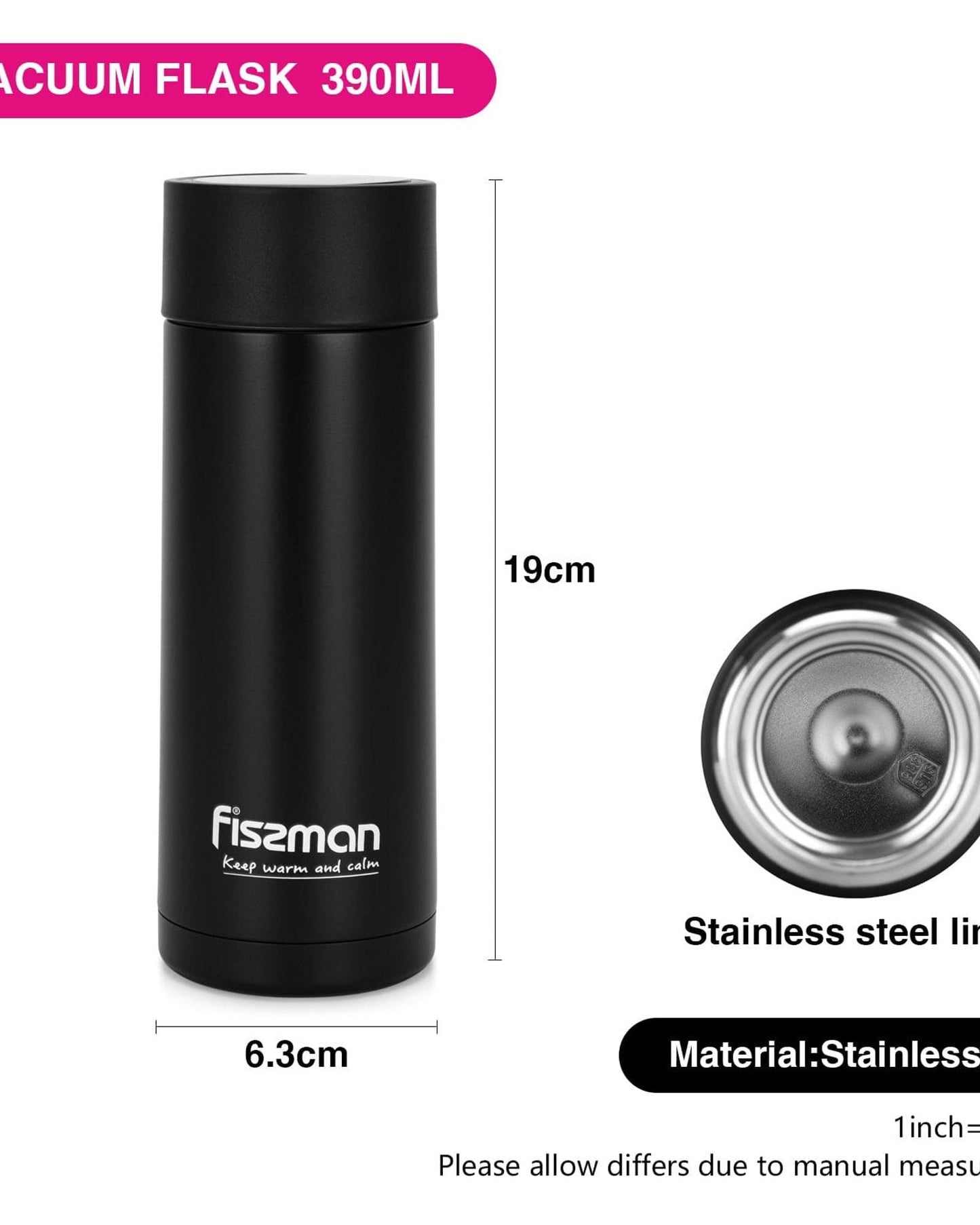 Fissman Vacuum Flask Black 390ml