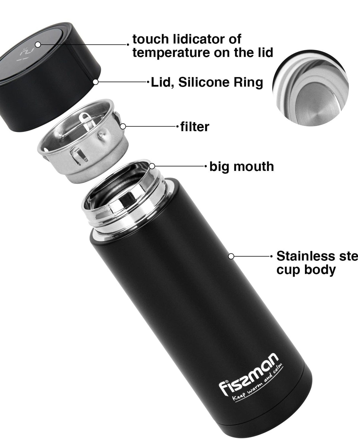 Fissman Vacuum Flask Black 390ml
