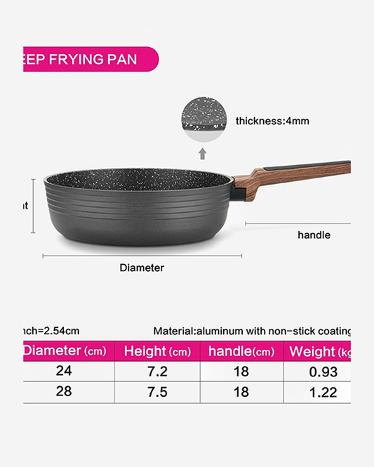 Fissman Deep Frying Pan Diamond Series Series Aluminum With Induction Bottom And Professional Non Stick Coating Greblon C3+ Black 28x7.5cm