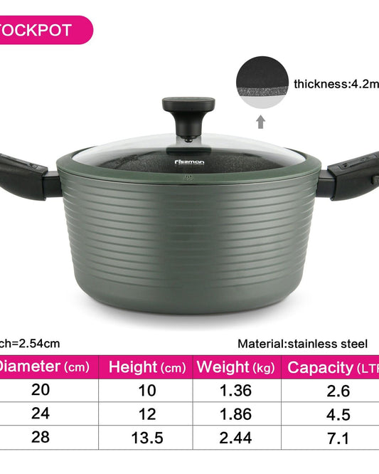 Fissman Saucepan With Detachable Brilliant Induction Bottom  Handle Glass Lid 24 x 12cm/4.5LTR Green