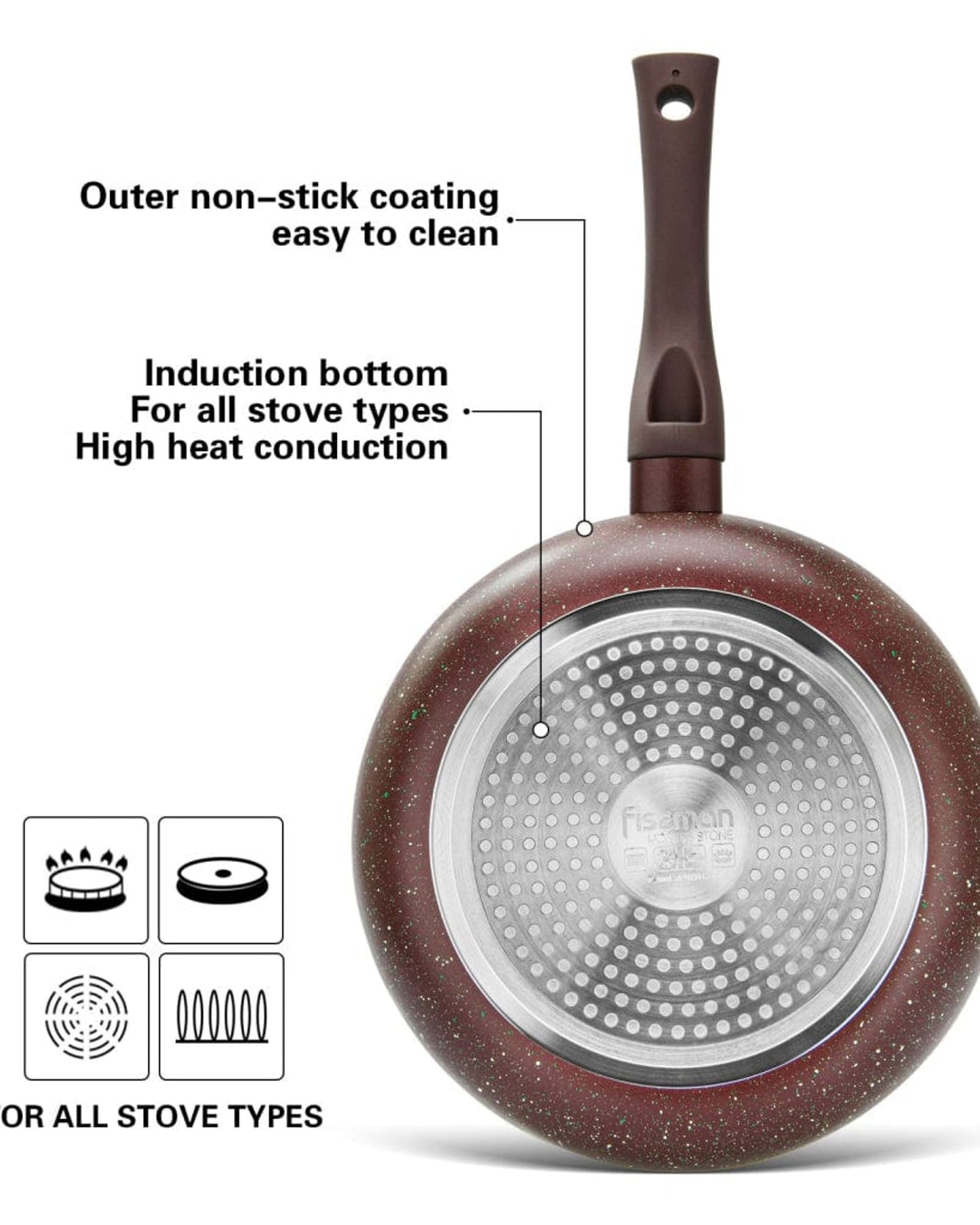 Fissman Deep Frying Pan  Mosses Stone Aluminum Professional Non Stick TouchStone Brown 28x7cm