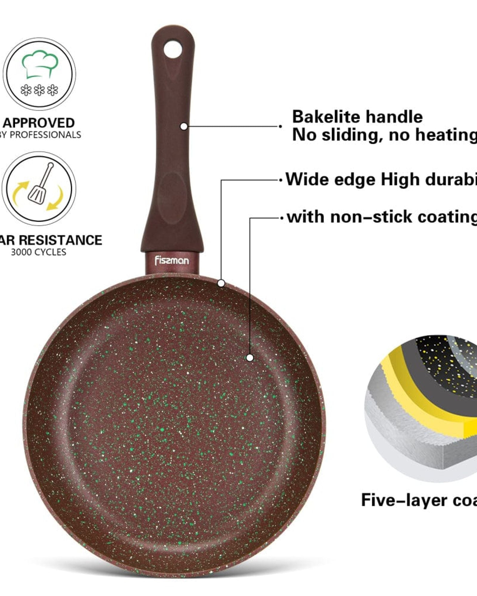 Fissman Frying Pan Mosses Stone Series Professional Non Stick Coating TouchStone Brown 26x5.5cm