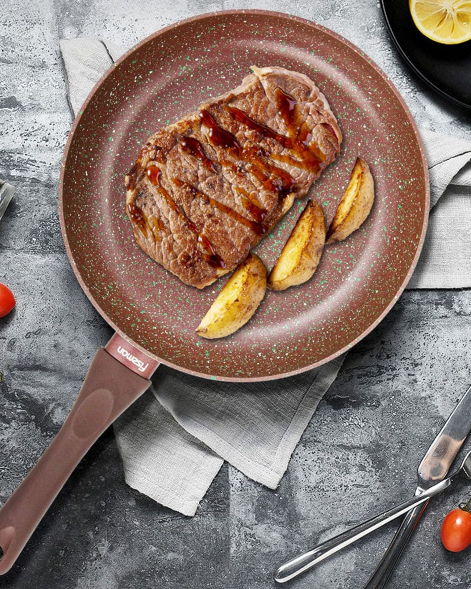 Fissman Deep Frying Pan Mosses Stone Professional Non Stick Coating TouchStone Brown 28x5.8cm