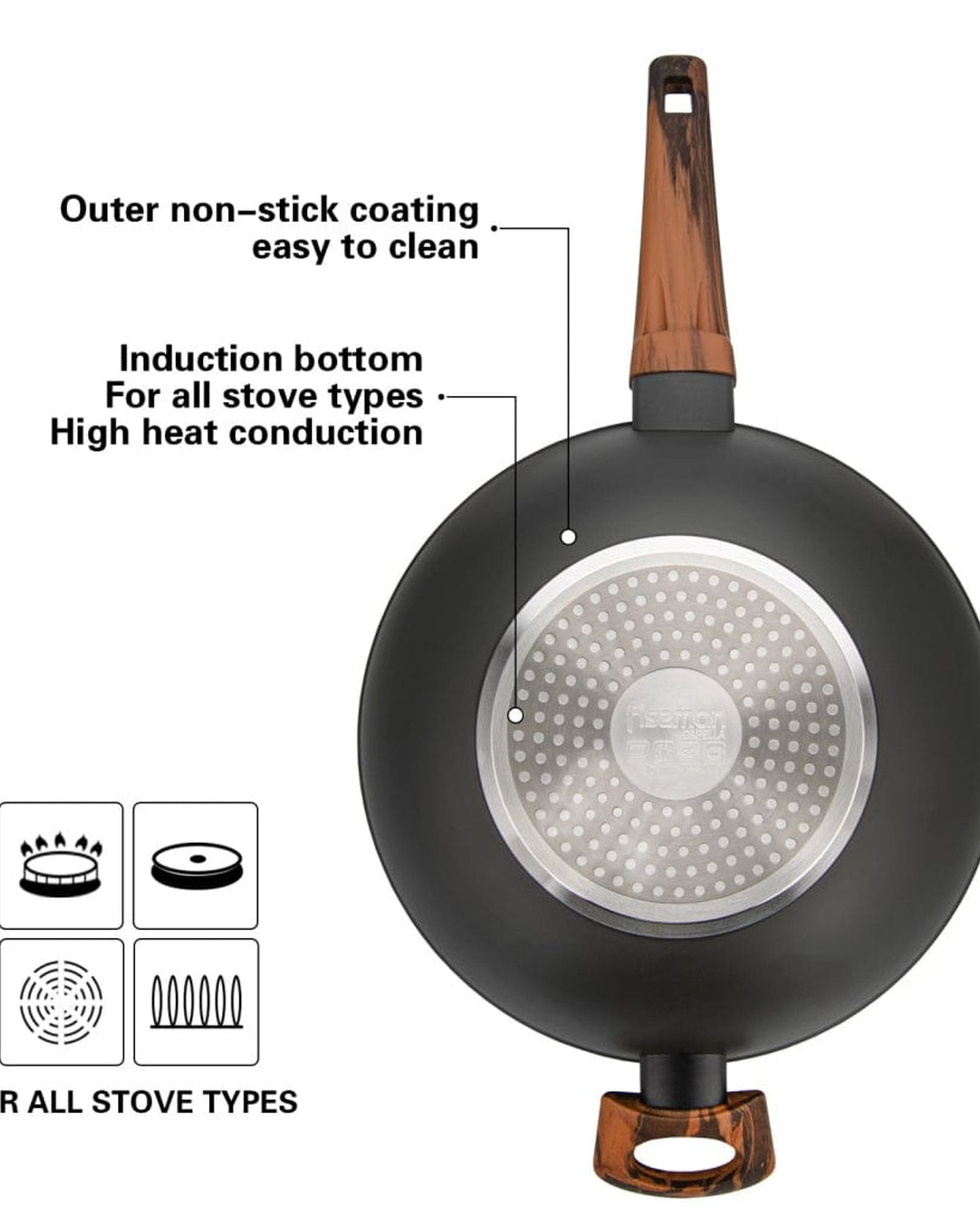 Fissman Wok Pan Capella Black/Brown 28cm
