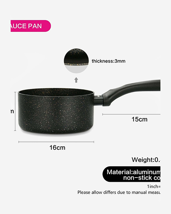 Fissman Saucepan Marble Designed Aluminium Non Stick  With Bakelite Handle Black 16x8cm/1.5Liters