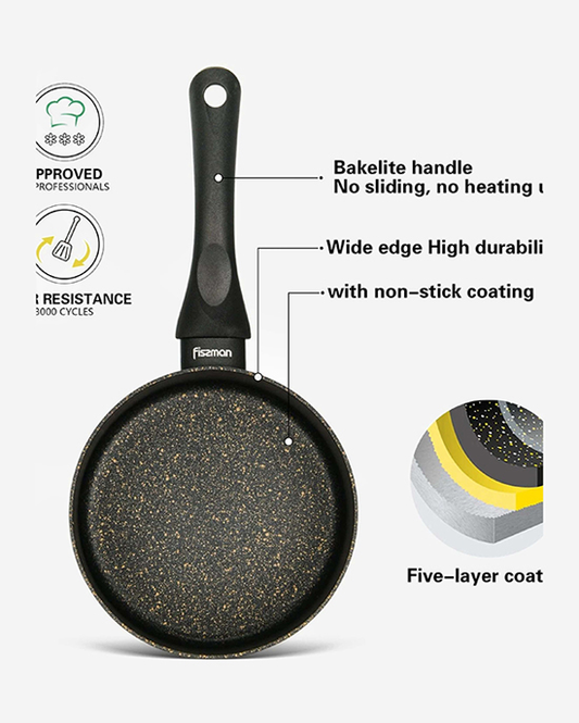 Fissman Saucepan Marble Designed Aluminium Non Stick  With Bakelite Handle Black 16x8cm/1.5Liters