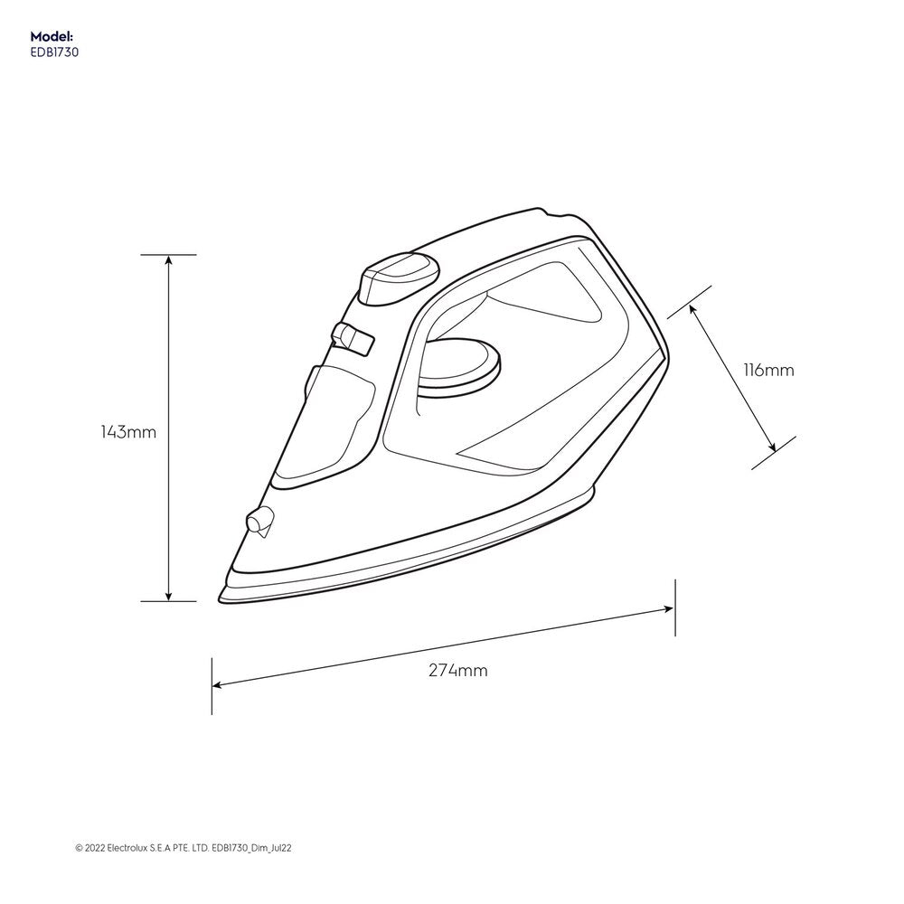 Electrolux Steam Iron, 2300W with Steam, AntiDrip System, Non-Stick Soleplate and Stainless Steel Tip, Cerulean