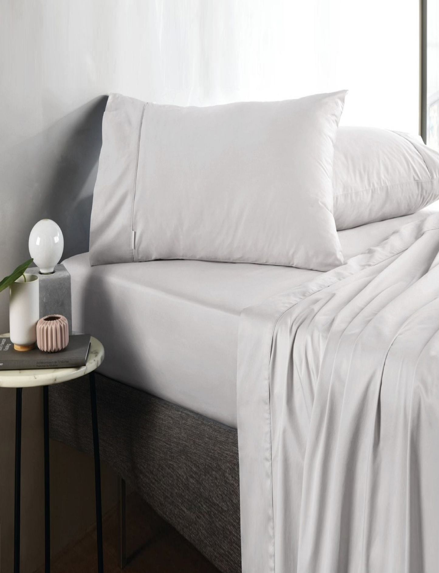 Sheridan 500 TC Cotton Sateen Plain Dyed Standard Pillowcase Pair Silver
