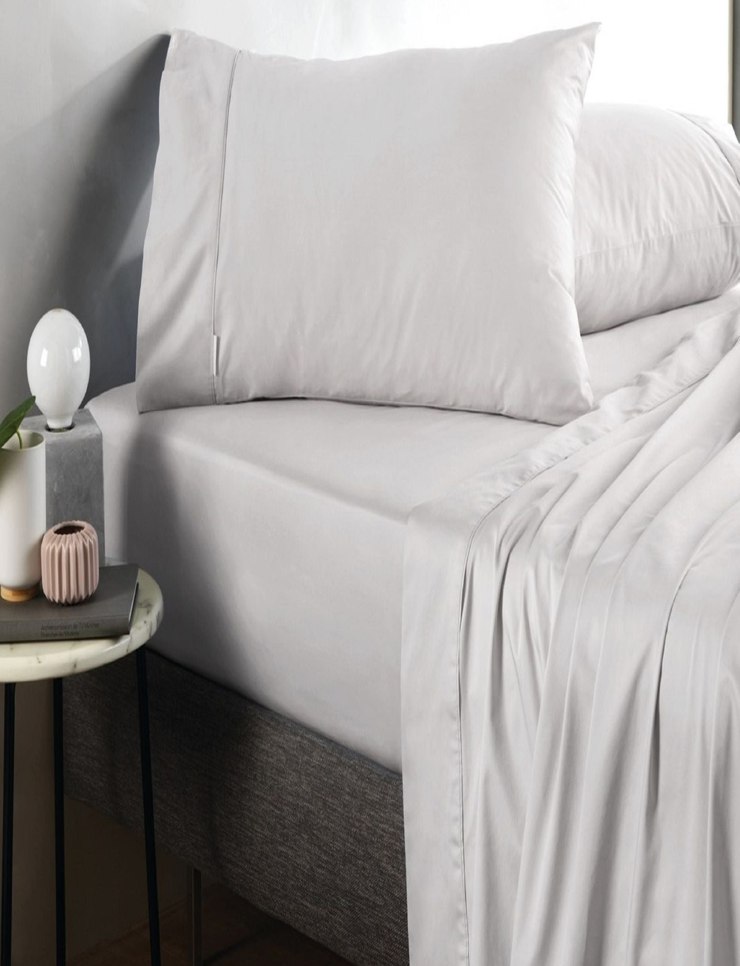 Sheridan 500 TC Cotton Sateen Plain Dyed Super King Flat Sheet Silver