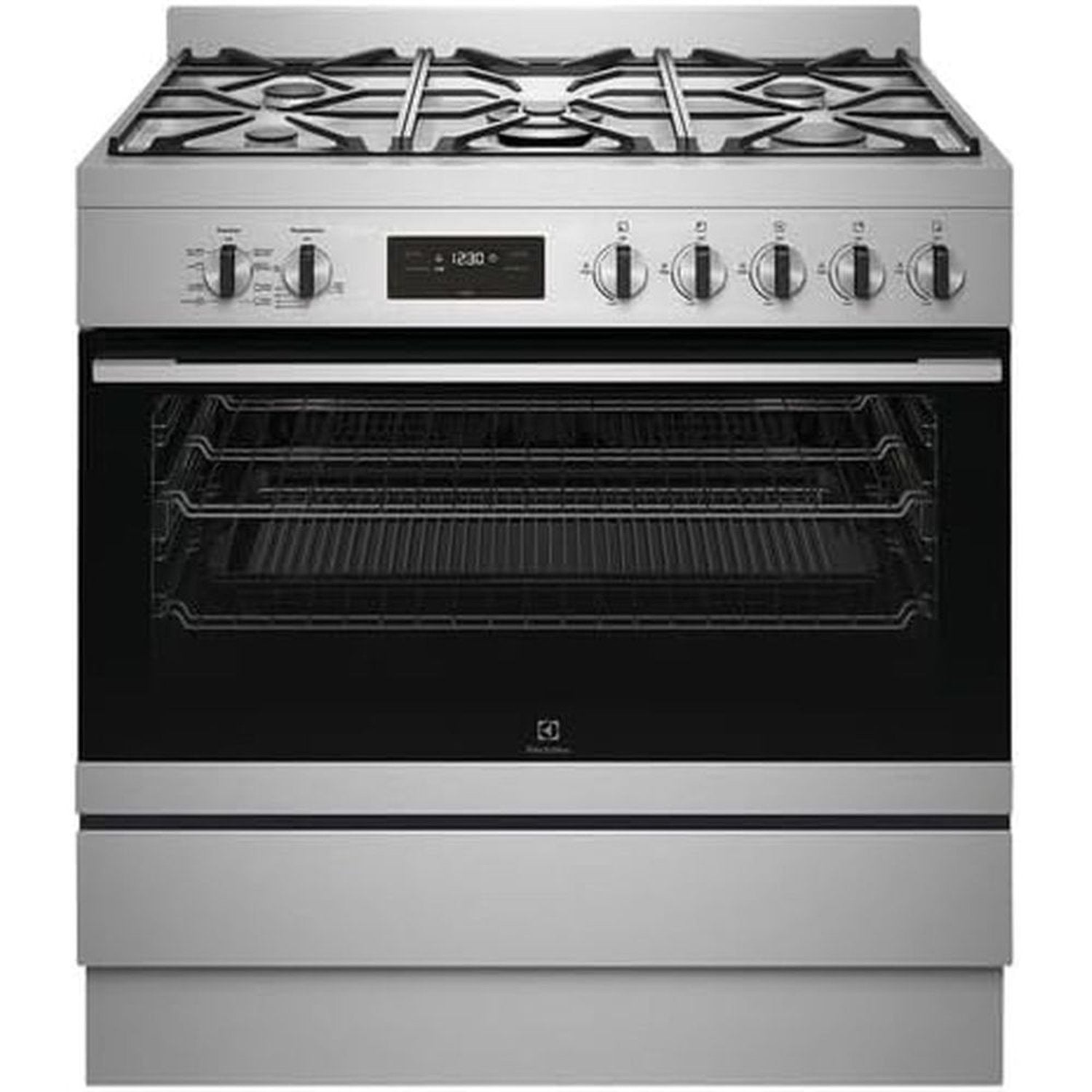 Electrolux 90cm Freestanding Cooker with Gas Hob and 116L Large Capacity Electric Oven, Dual Fans, Cast Iron Pan Supports, Stainless Steel