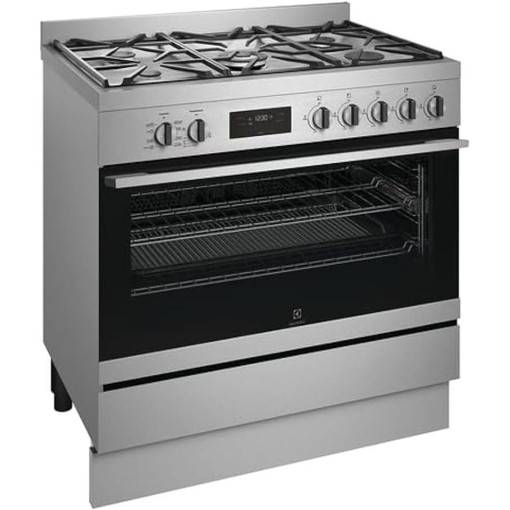 Electrolux 90cm Freestanding Cooker with Gas Hob and 116L Large Capacity Electric Oven, Dual Fans, Cast Iron Pan Supports, Stainless Steel