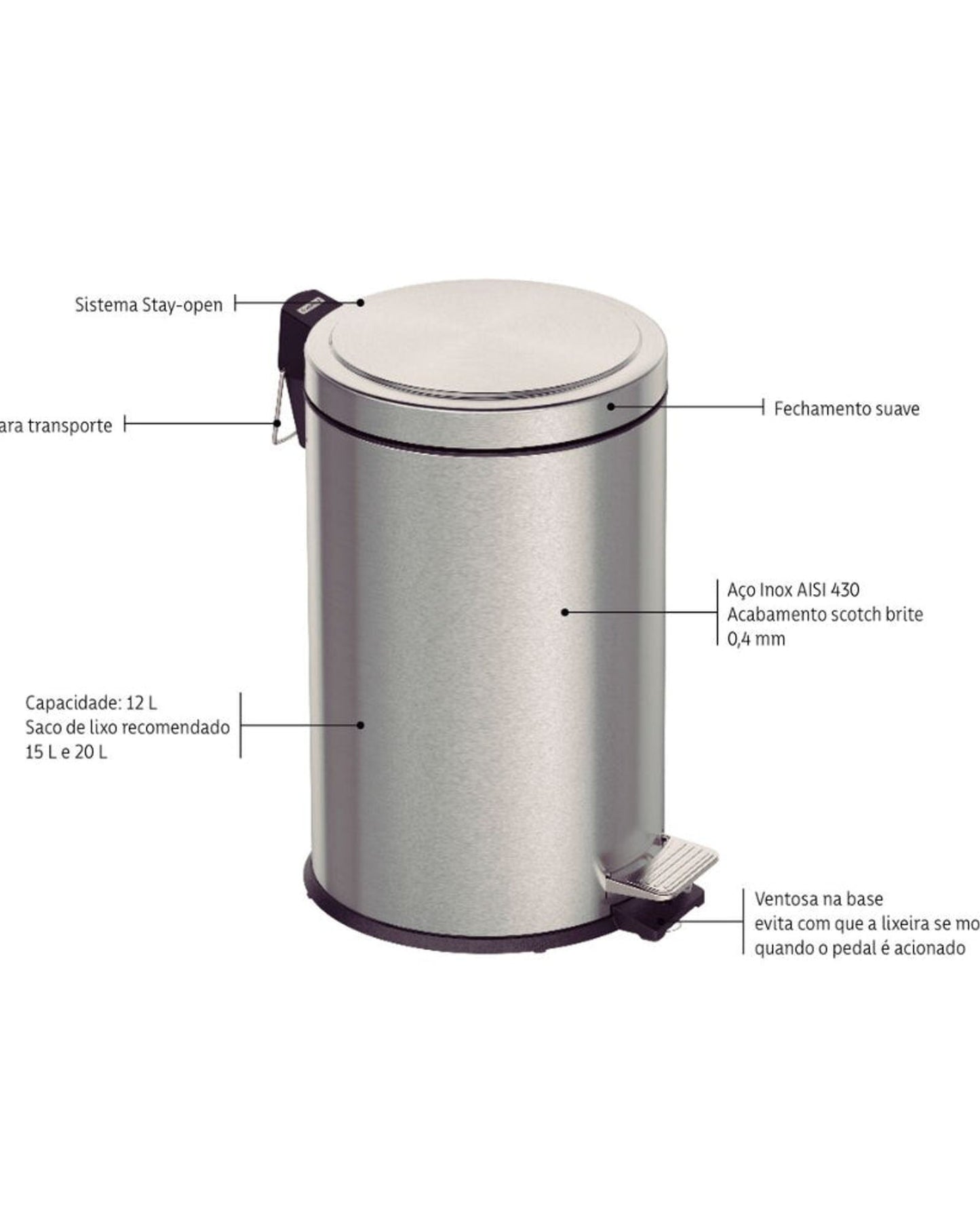 Tramontina Pedal Trash Bin 12L