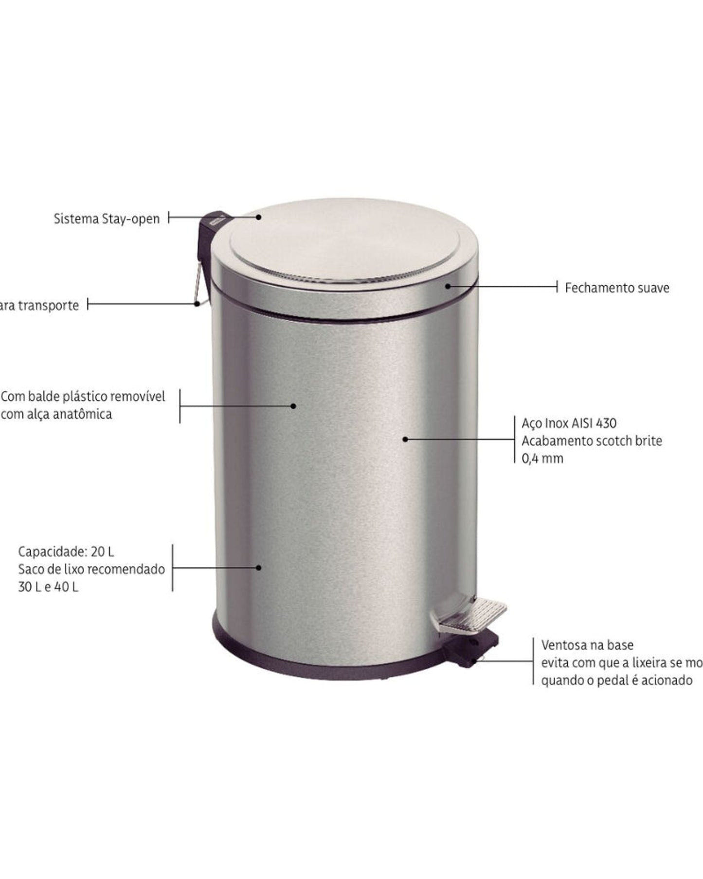 Tramontina Pedal Trash Bin 20L