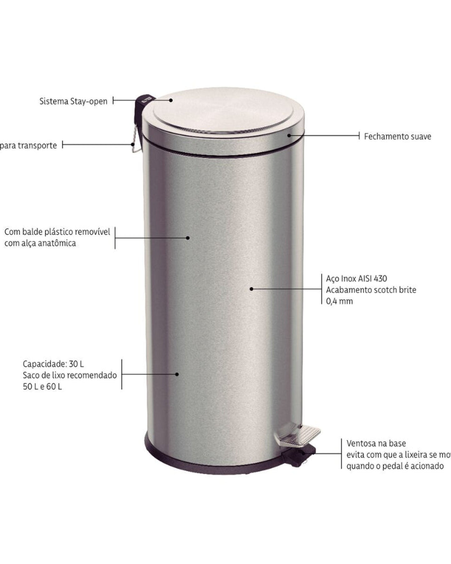 Tramontina Pedal Trash Bin 30L